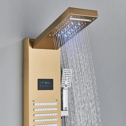 Aureum Luxe - Golden LED Shower Panel with Waterfall & Massage Jets