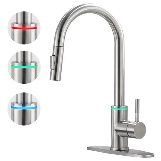 LED Pull Out Kitchen Faucet with Dual Stream Sprayer