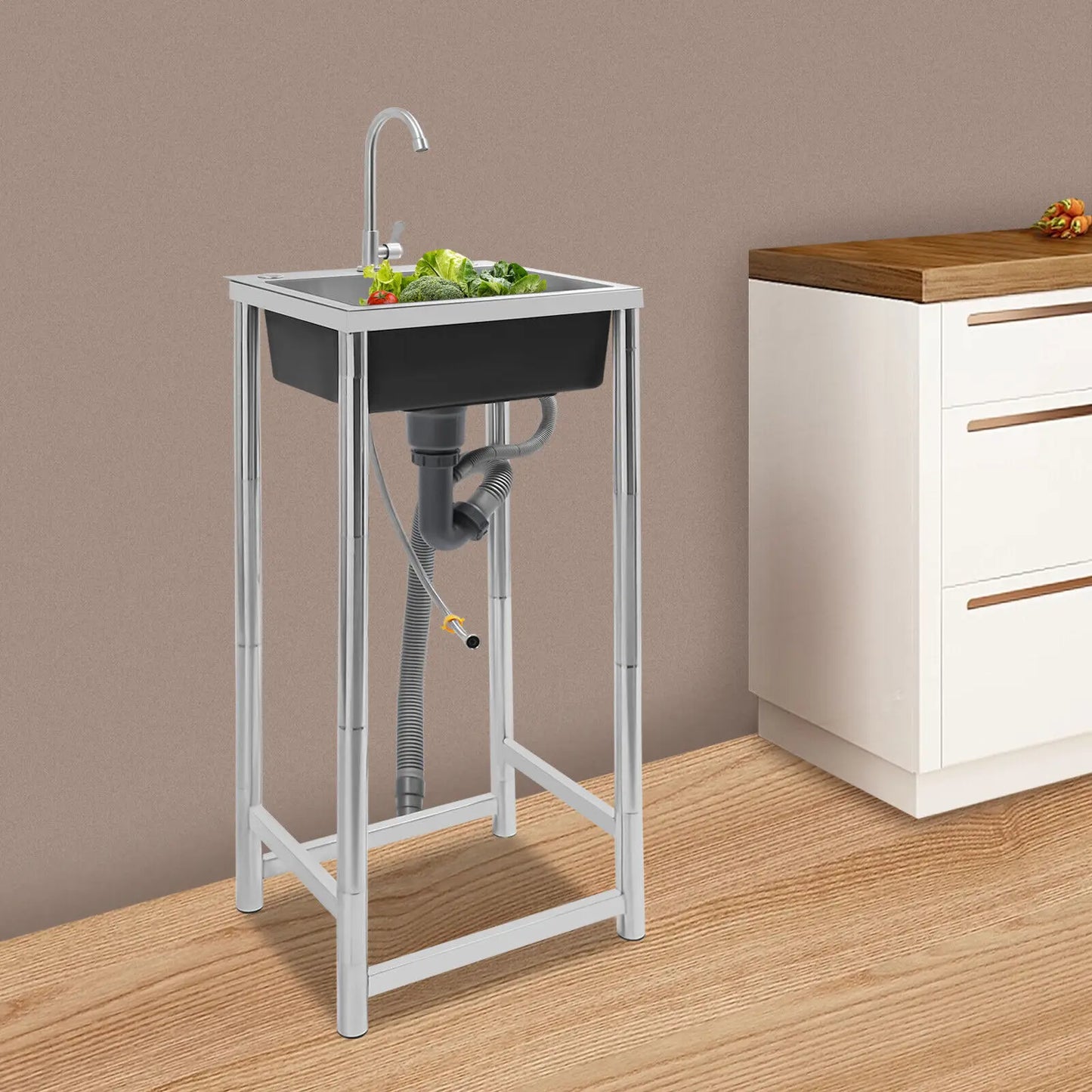 Freestanding Stainless Steel Utility Sink with Faucet
