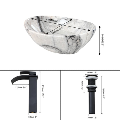Aurelius Marble-Effect Oval Countertop Basin & Mixer Tap Set