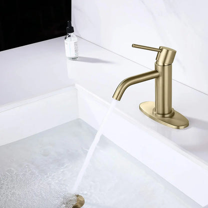 Brushed Gold Single Hole Bathroom Faucet with Drain