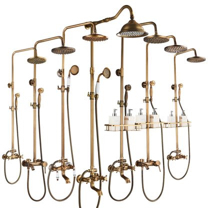 POIQIHY Vintage Rainfall Shower System - Antique Brass Wall Mount