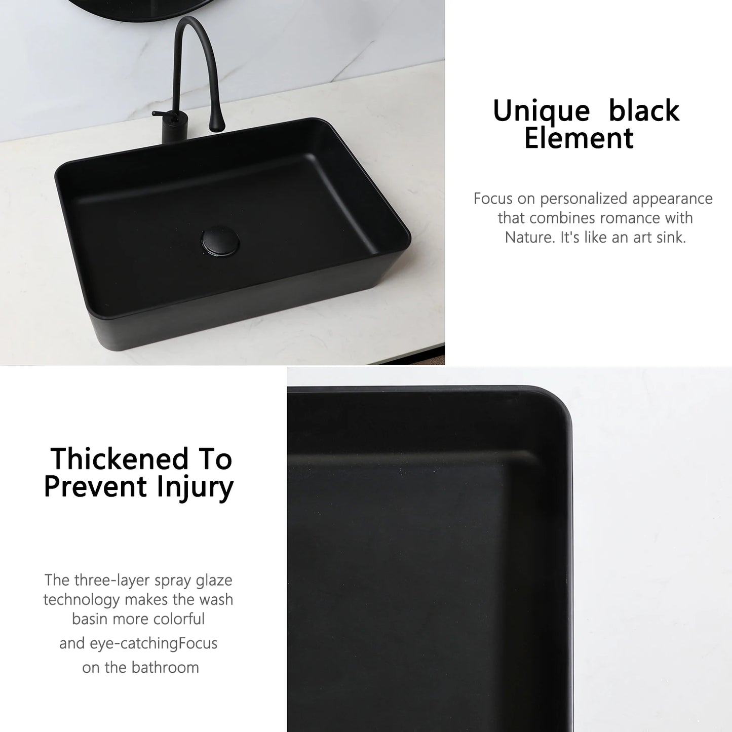 22-Inch Stone Resin Rectangle Vessel Sink with Faucet