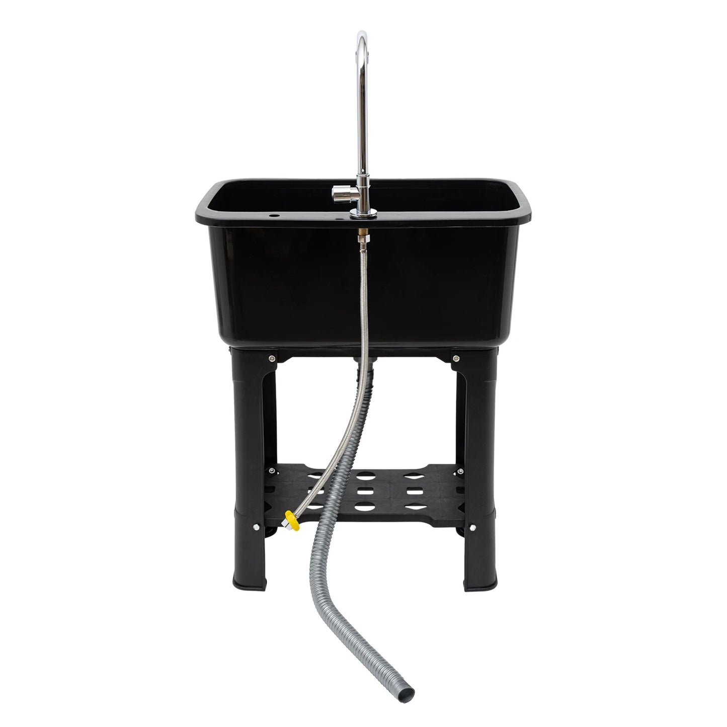 Freestanding Black Utility Sink with Faucet & Shelf