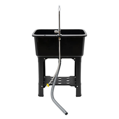 Freestanding Black Utility Sink with Faucet & Shelf