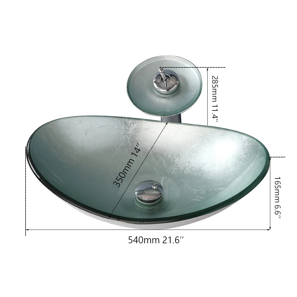 Argento Oval - Silver Tempered Glass Vessel Sink with Faucet