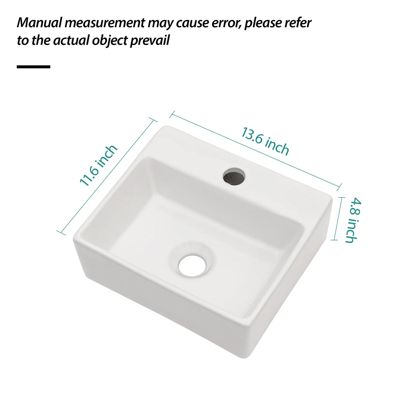 13.6" White Ceramic Wall Mount Bathroom Sink