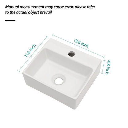 13.6" White Ceramic Wall Mount Bathroom Sink