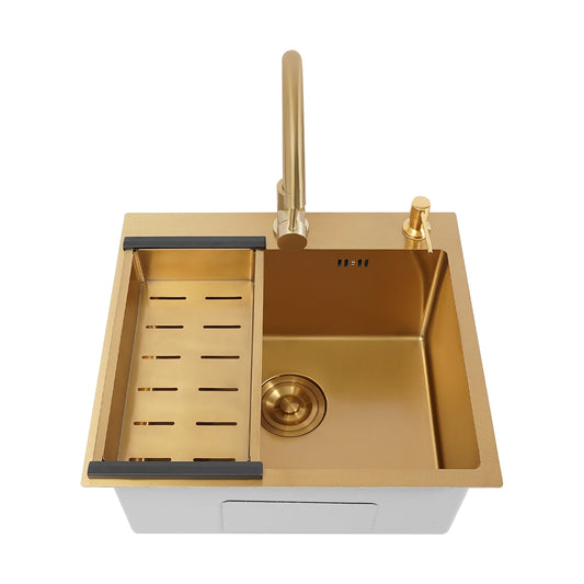 Gold Stainless Steel Single Bowl Kitchen Sink Set
