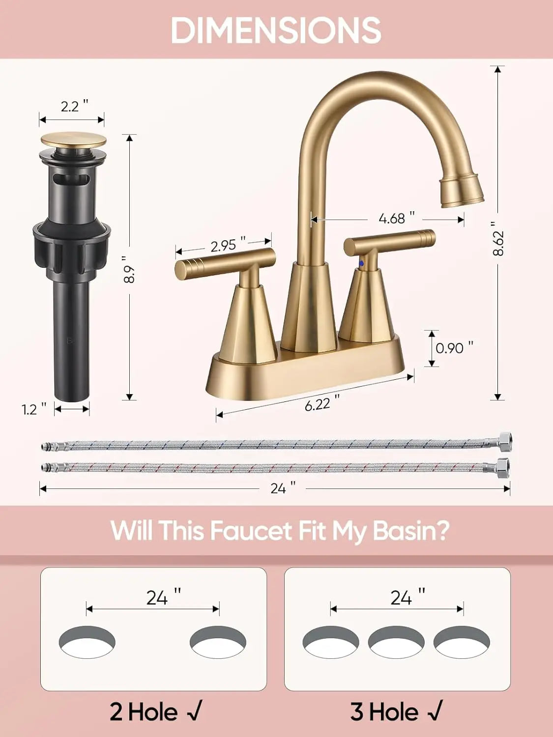 Brushed Gold 4-Inch Centerset Bathroom Faucet - 2-Pack