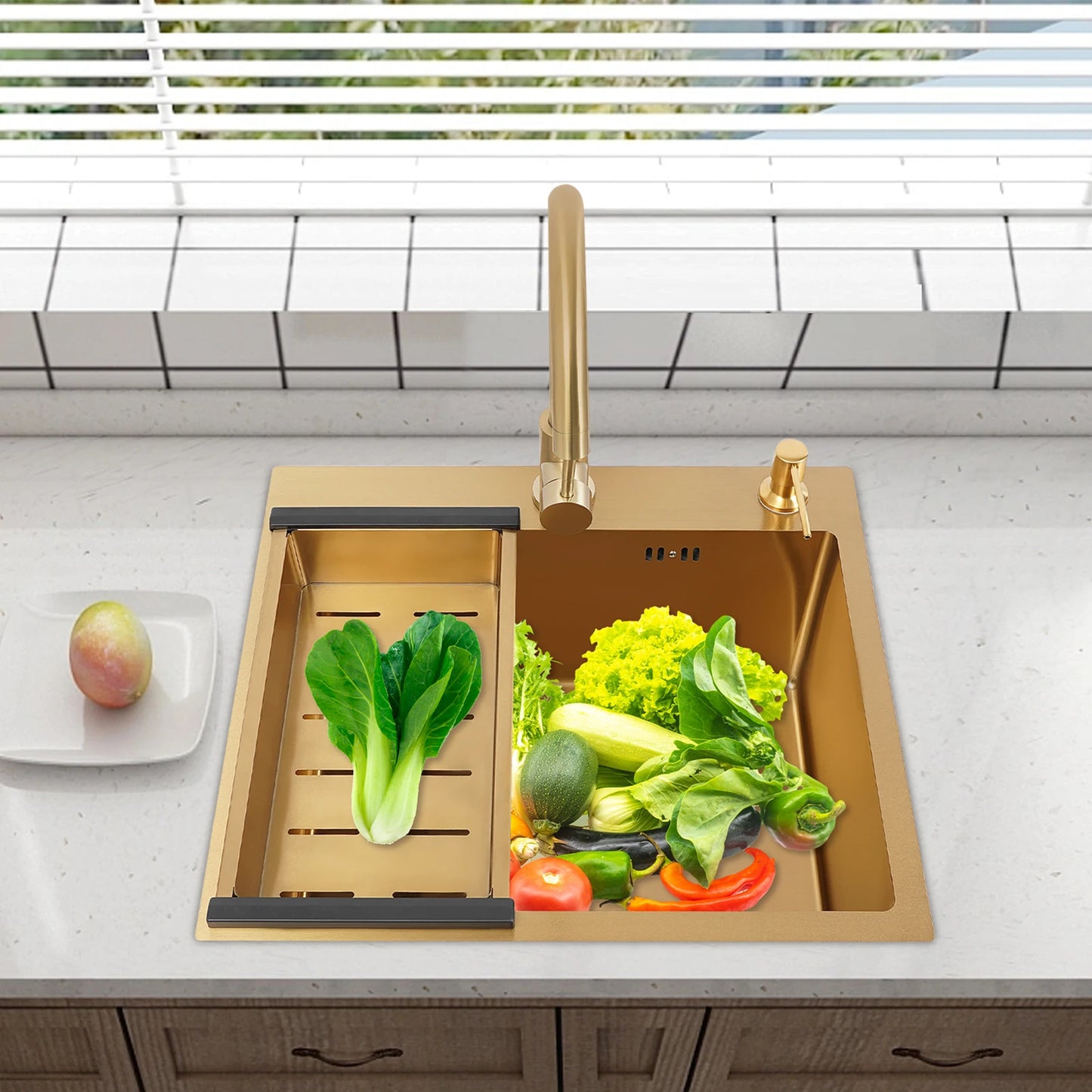 Gold Stainless Steel Single Bowl Kitchen Sink Set