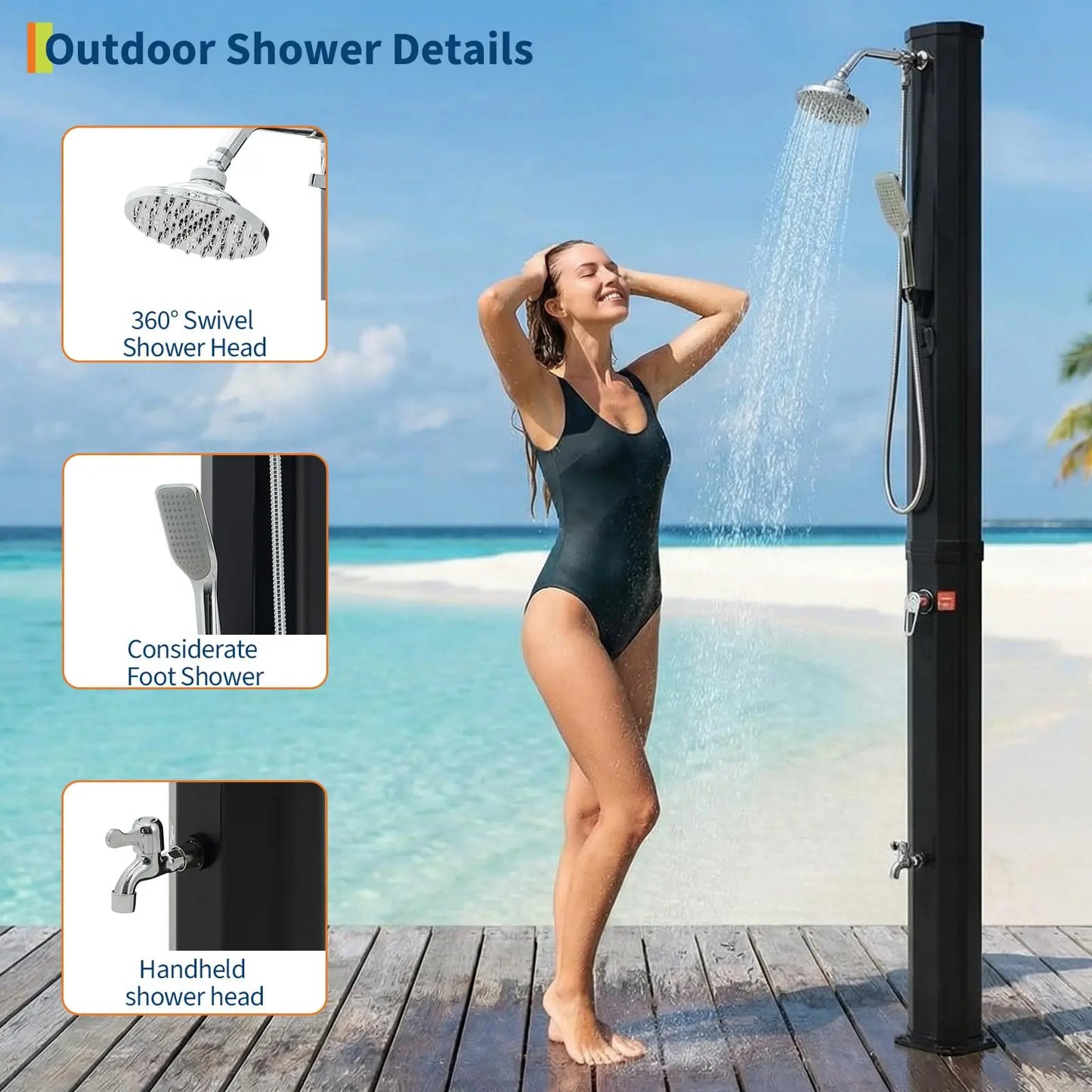 Solstice 9.3 Gal Solar Heated Pool Shower - Freestanding Outdoor Kit